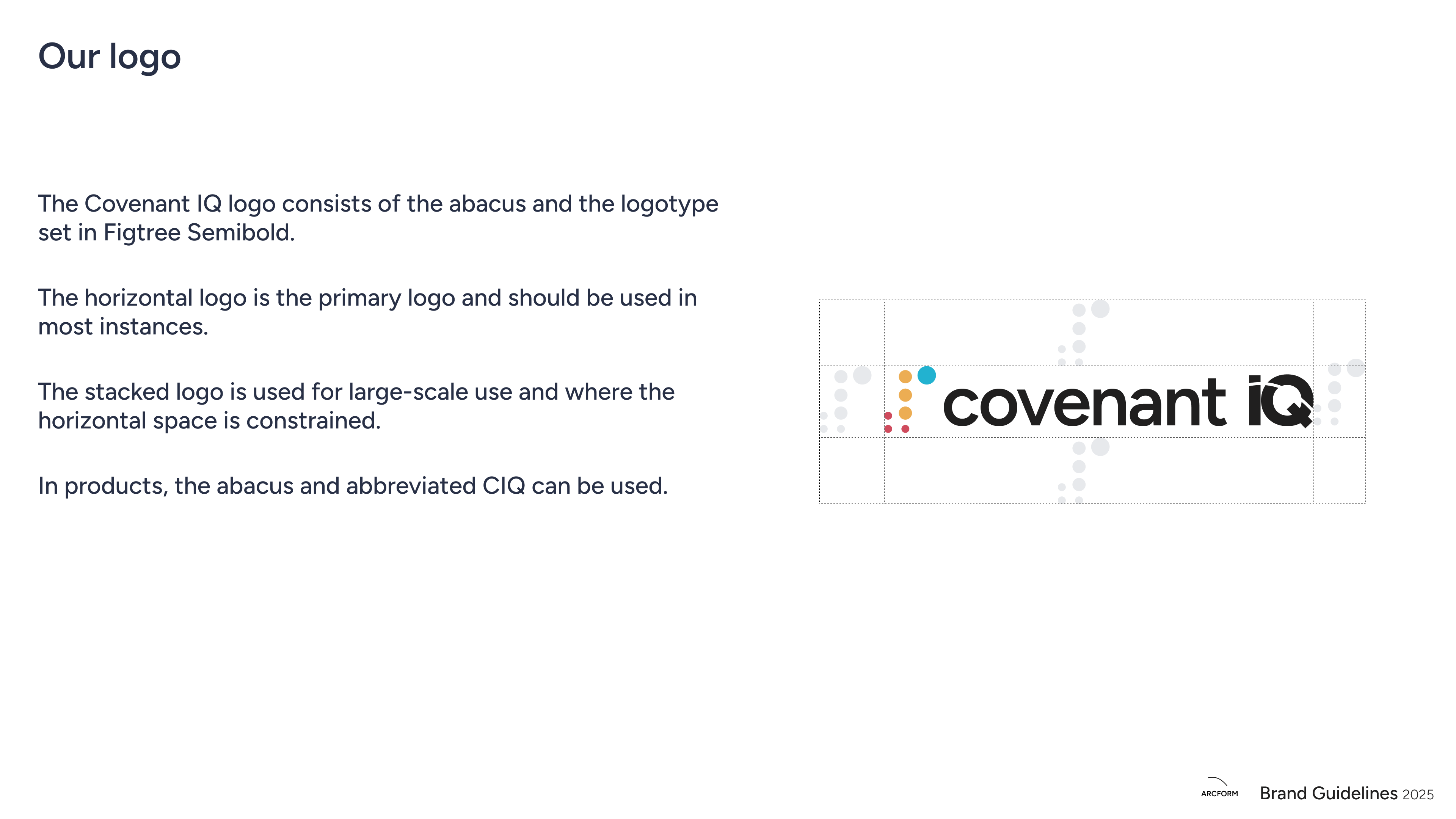 CovenantIQ logo system — the abacus icon mark and logotype